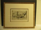 tableau représentant un homme et une femme dans un bateau sur un lac