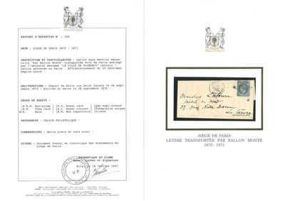 Ballon Monté LE VILLE DE FLORENCE. 20c. Lauré obl. étoile 2 s/lettre f