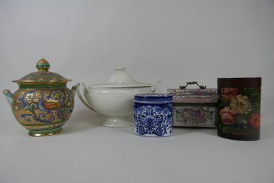 three different types of teapots on a white table