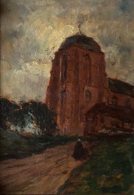 une image représentant un tableau d'une église sur une colline