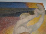 a painting of a man holding a basketball in his hand