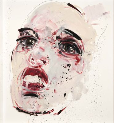 an image of a painting of a woman ' s face with blood all over it