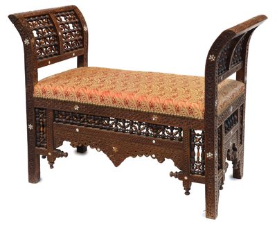 an image of a wooden bench with a cushion on it