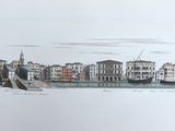 une photo d'un dessin représentant une ville au bord de l'eau