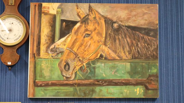Jacques BIRR (1920-2012) « Cheval au box ». Huile sur isorel. Sig...