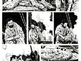 a black and white image of a comic strip with a man on a boat