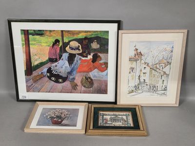 three framed and unframed paintings of women and children