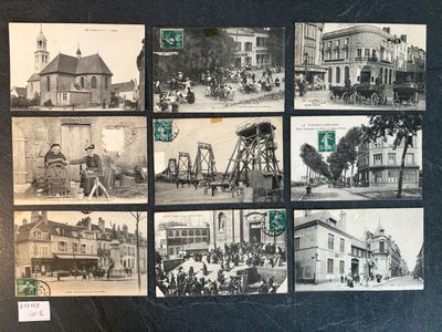 several old black and white photos of people in front of a building