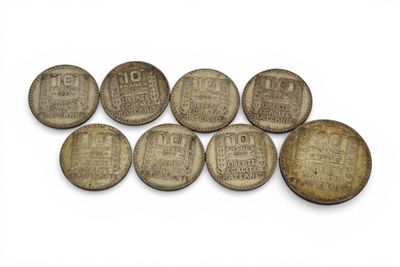 8 pièces "Turin", argent : - 7 pcs 10 francs ; - Photo 1