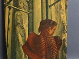the back of a book with a painting of a woman in a red dress