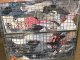 a cart full of garbage sitting in a warehouse