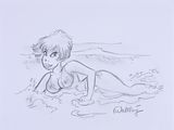 dessin représentant une femme allongée sur le sable de la plage