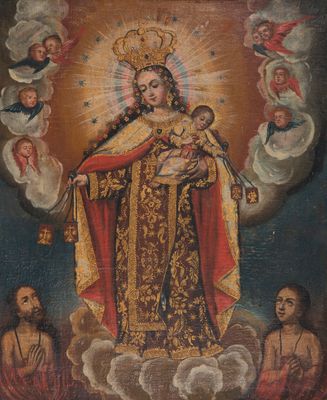 une image d'un tableau représentant une femme tenant un enfant dans ses bras