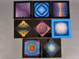 six images différentes, représentant divers motifs, sont représentées sur une surface blanche