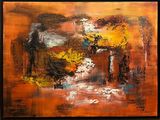 peinture représentant une peinture d'une table sur laquelle se trouve un vase de fleurs