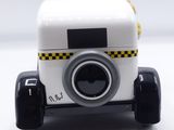 a toy car with a camera attached to the front of it
