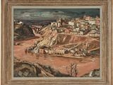 an image of a painting of a town on a hill