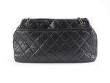 a chanel black quilted leather shoulder bag with gold hardware