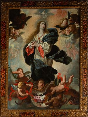 an image of a painting of a woman surrounded by angels and demons