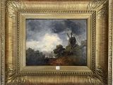 une image représentant un tableau d'un moulin à vent sur une colline
