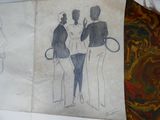 un dessin représentant trois personnes tenant des raquettes de tennis