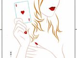 a drawing of a woman holding a playing card in her hand