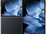 vue arrière et latérale d'un smartphone noir orné d'une fleur bleue