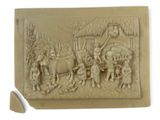 a picture of a carving of people and animals in a field