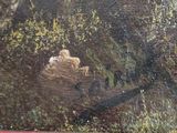 a picture of a painting of a man and a dog in a boat