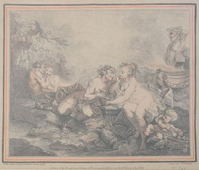 un dessin représentant un groupe d'hommes nus assis autour d'une table