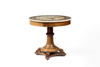 une image d'une table avec un plateau en marbre sur un fond blanc