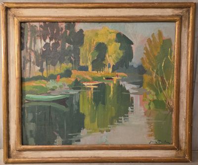 JEAN DULAC (1902 - 1968) - Barques au bord de la rivière en …