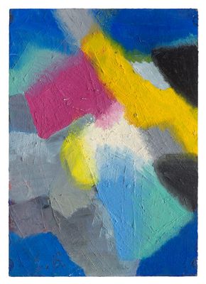 peinture abstraite représentant des formes multicolores sur fond blanc
