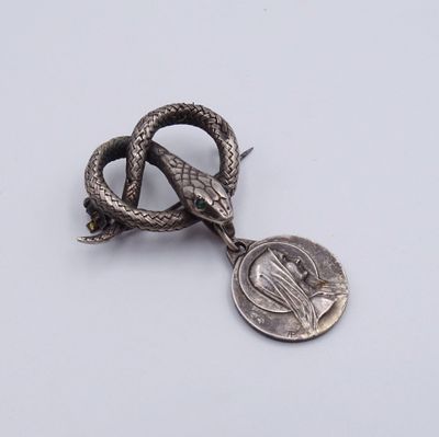 une image représentant un serpent argenté et une pièce de monnaie sur un fond blanc