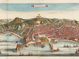 une vieille carte de la ville de Venise avec des bateaux sur l'eau