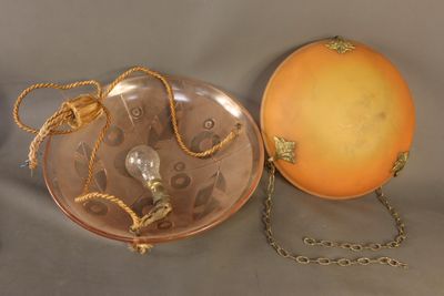 Suspension vasque en verre pressé orange avec attaches métal…