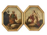 deux tableaux représentant un homme et une femme assis sur un rocher