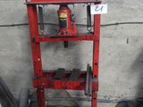 a picture of a red work bench in a garage