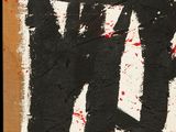 an image of a black and red painting on a piece of cardboard