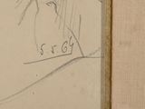 an old drawing of a man with a hat on his head