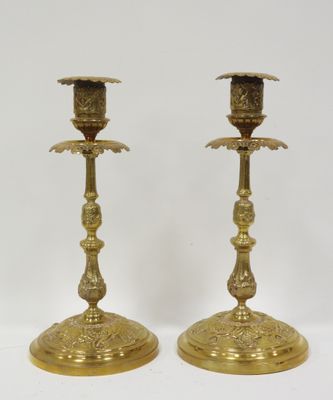 pair of antique brass candlesticks