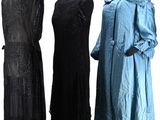 three dresses on a mannequin stand on a white background