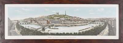 peinture d'une vue d'une ville avec une rivière et un pont