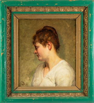 portrait d'une femme en robe blanche dans un cadre vert