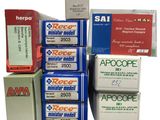 several boxes of various types of soap are stacked on a shelf