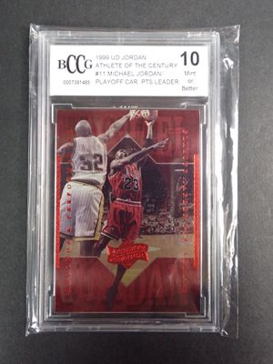 a close up of a basketball card in a plastic case