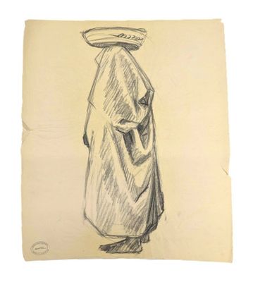 dessin au crayon représentant un homme portant un chapeau sur la tête