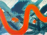 une photo d'un tableau aux couleurs orange et bleues