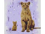 tableau représentant un lion et un chaton sur fond violet