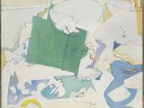 un tableau représentant une personne en train de lire un livre posé sur une table